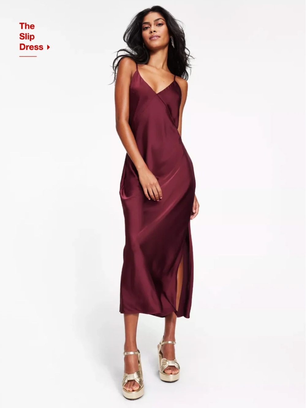 A New Day Maxi Slip Dress XS Burgundy Satin Silky Wrap Front Slit Formal